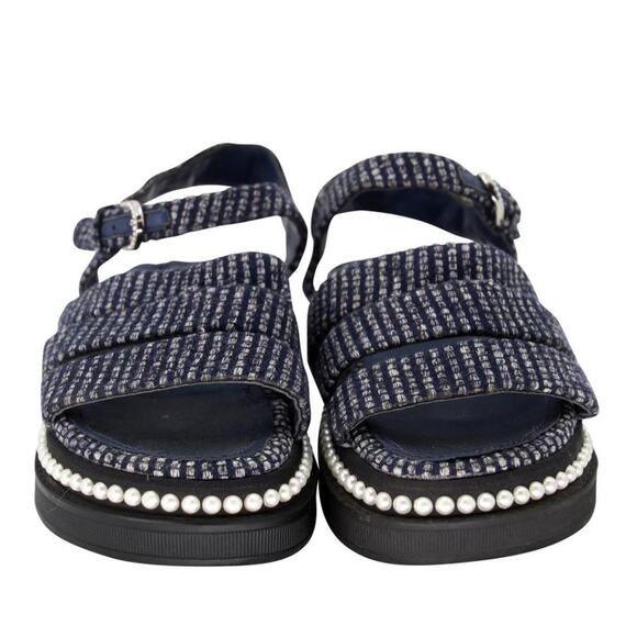 Chanel Mother Pearl CC 35.5 Tweed Chunky Beach Sandals CC-S0207P-C017 - Picture 3 of 11